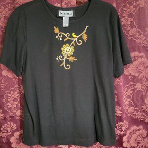 Indigo Moon Black Embroidered Tee